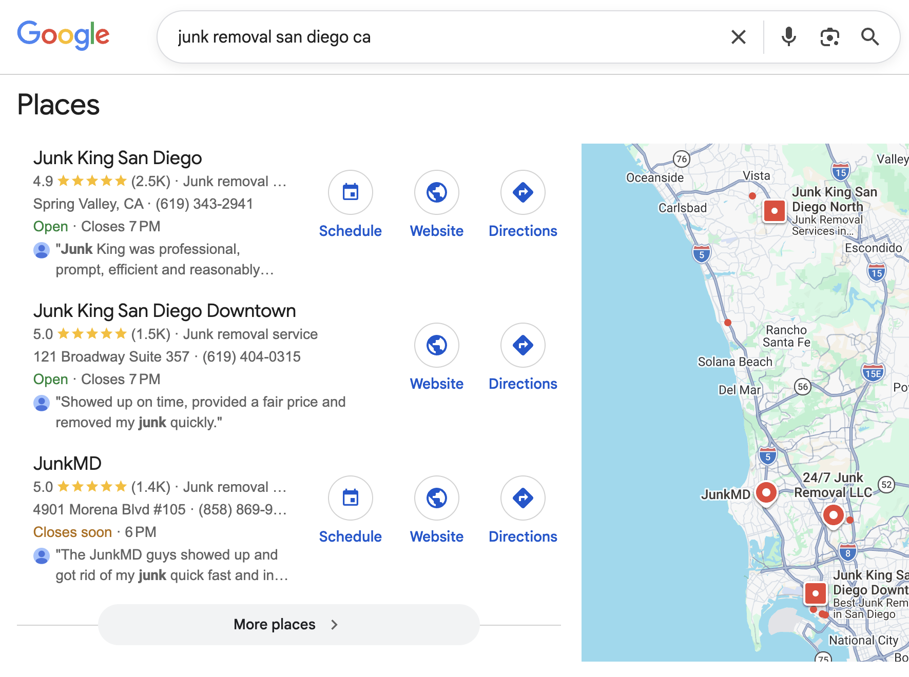 Junk removal business dominating local search results